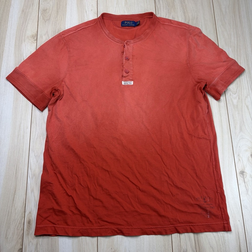 Polo Ralph Lauren Men's L Red Henley T-Shirt Distressed Sailmakers Sun Faded